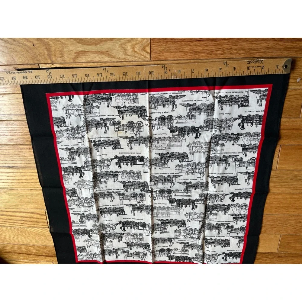 Vintage Steam Locomotive‎ Train Print Square Scarf Black Red White 21x21